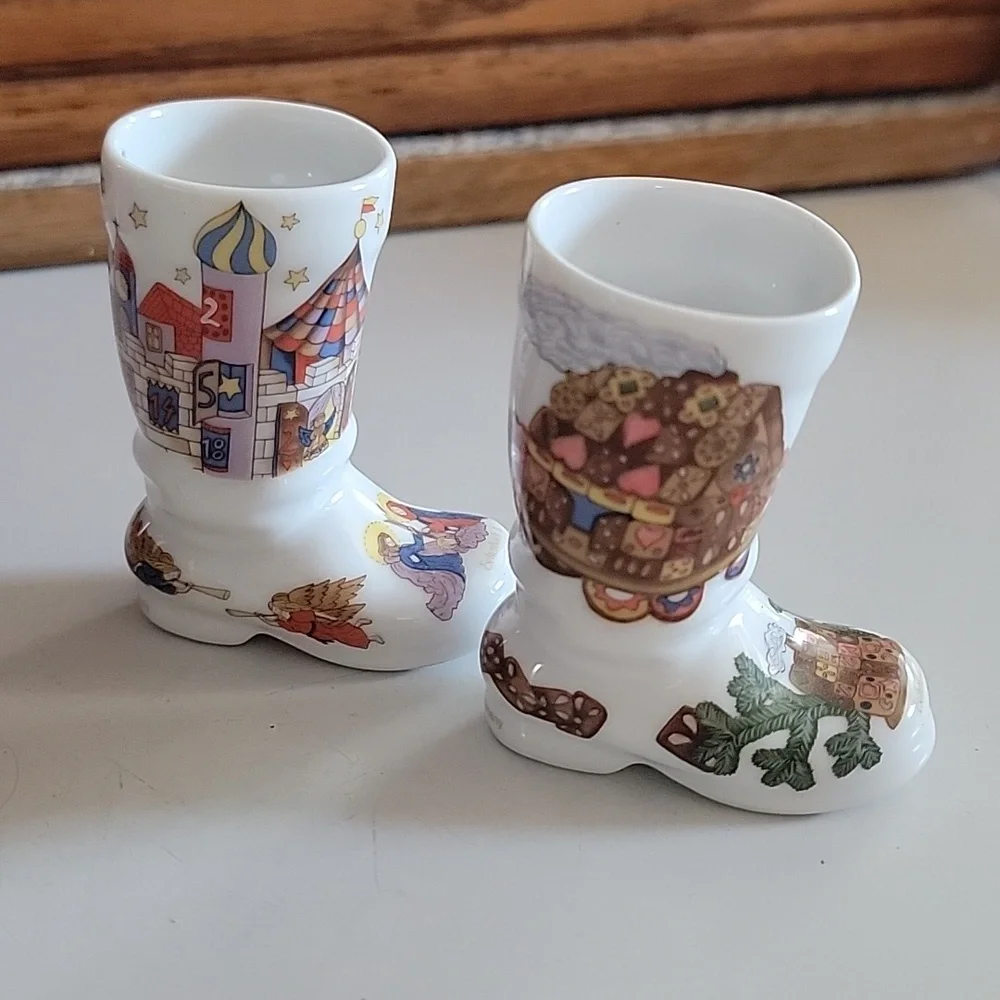 Vintage 90s Eschenbach German Porcelain Boot Ornaments 2 Piece
